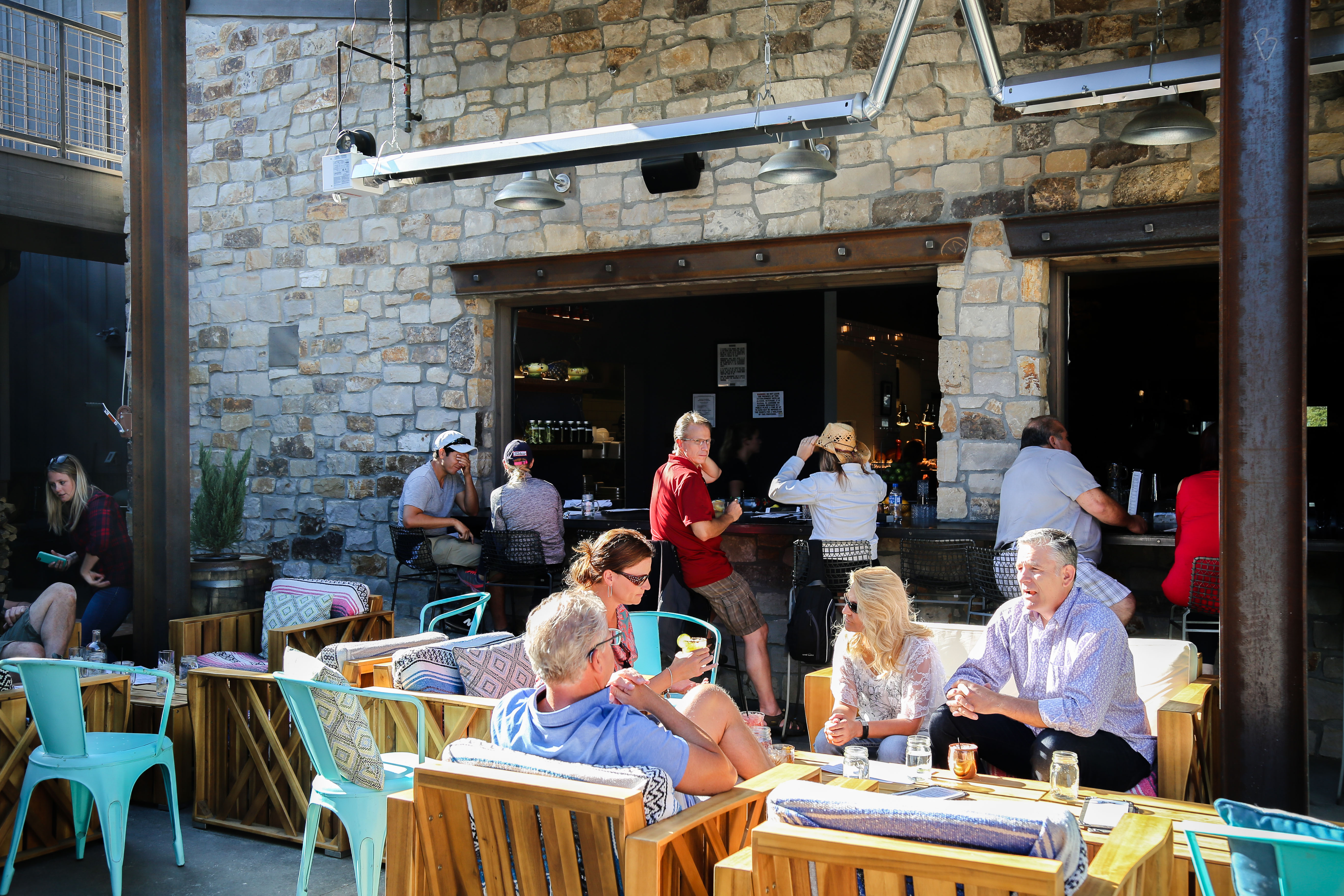 people eating outside