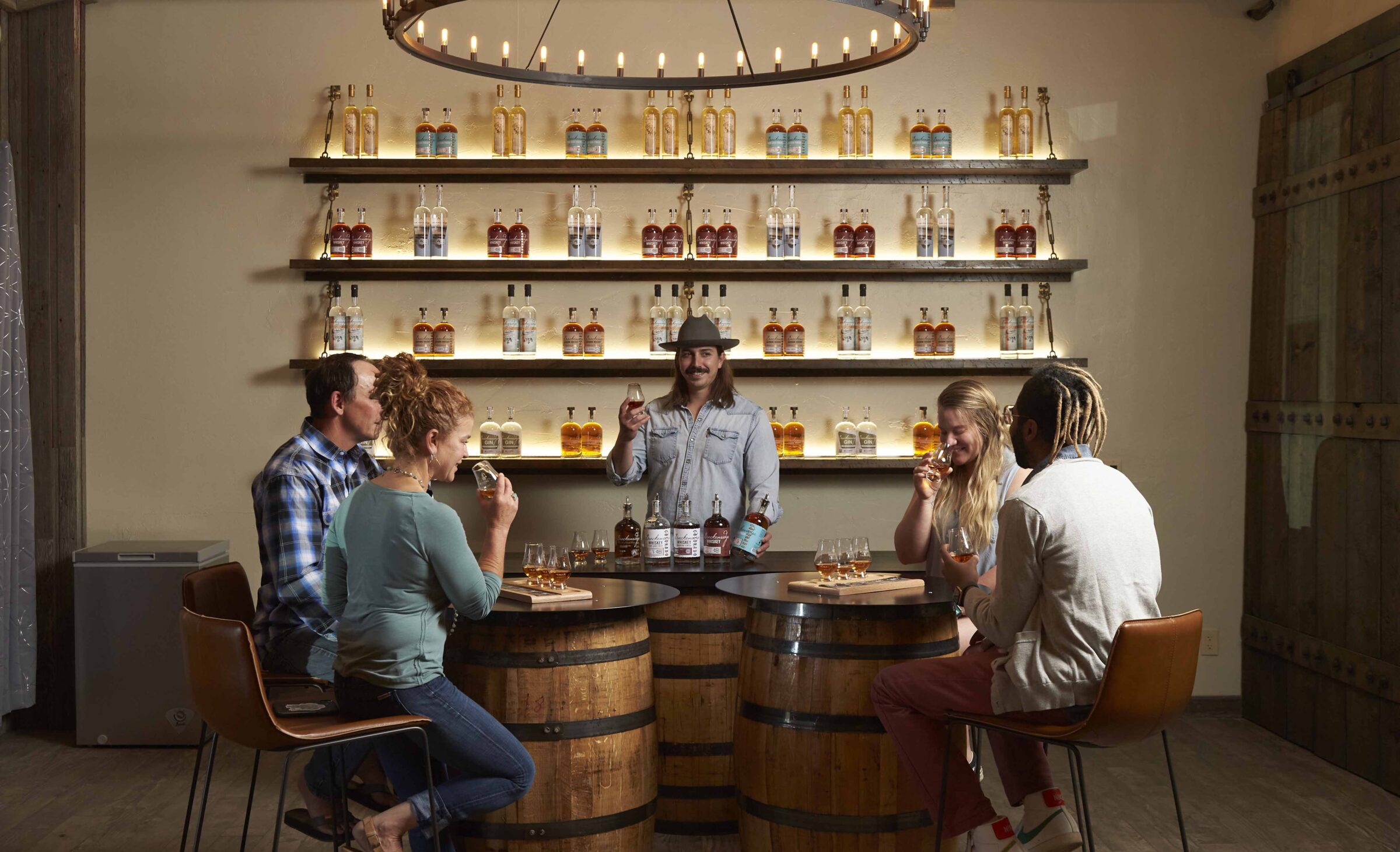 friends drinking whiskey flights